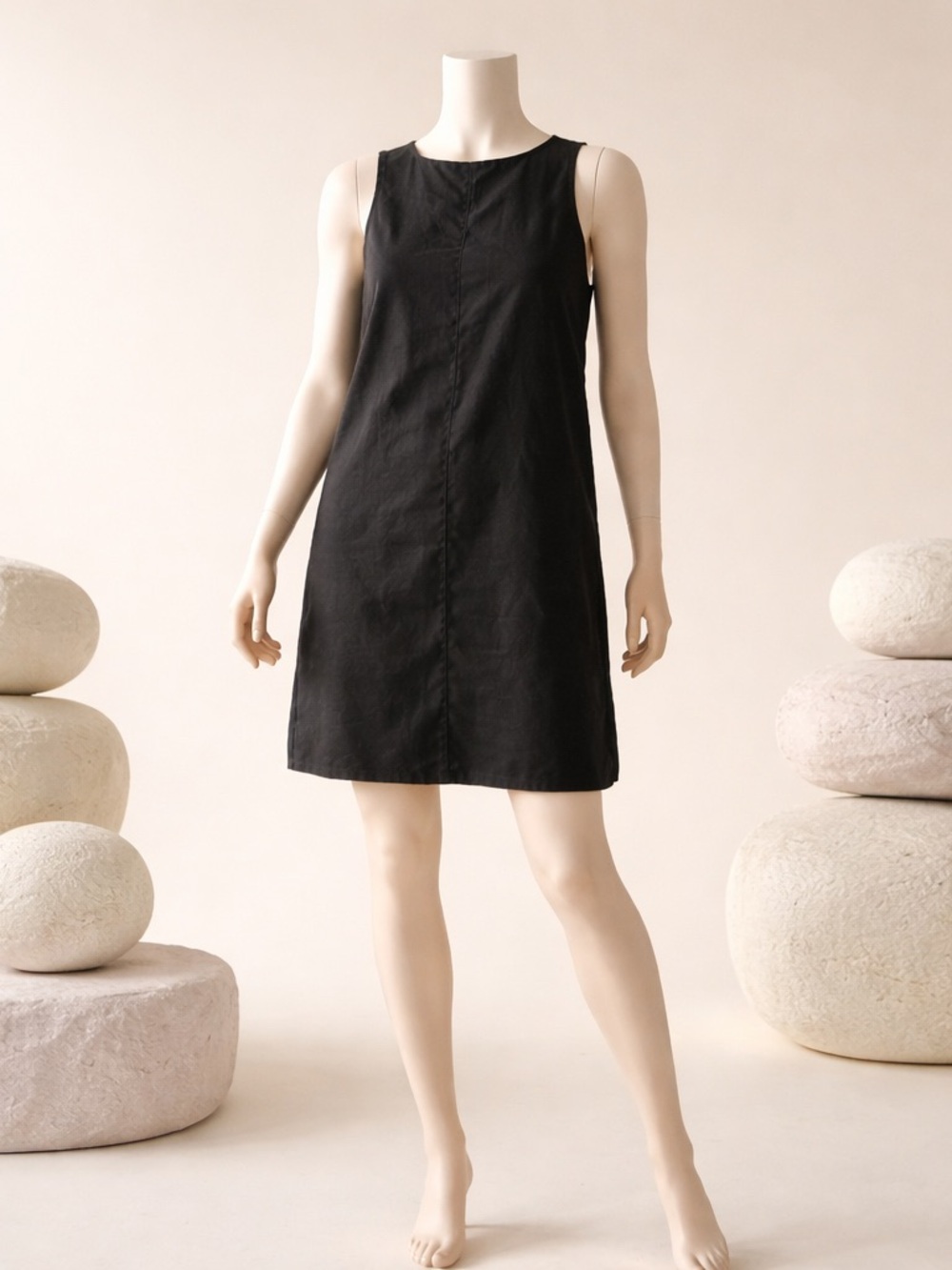 Mango Black Sleeveless Shift Dress with Crew Neck